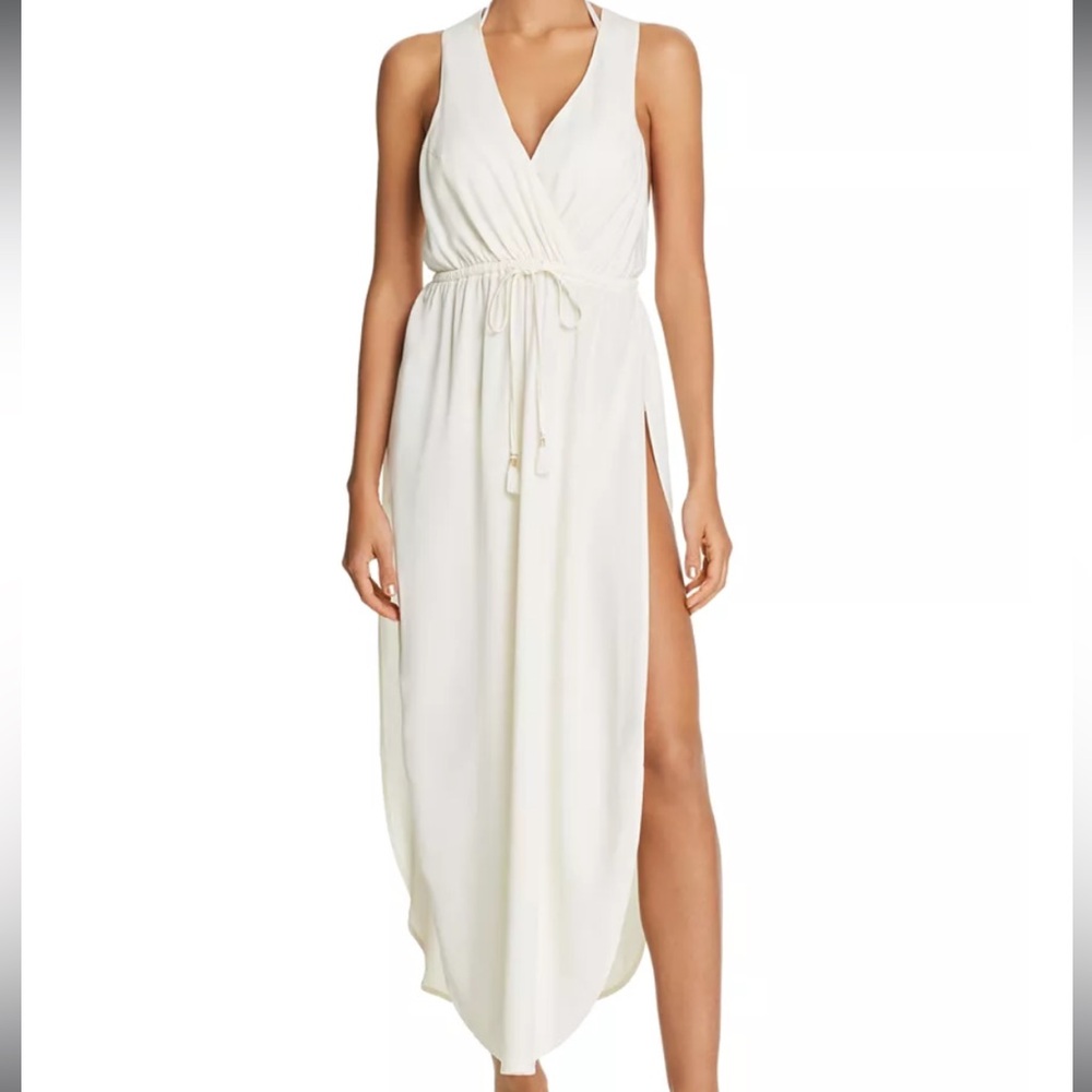 l*space Cream Sleeveless V-Neck Swim Coverup Maxi with Side Slit